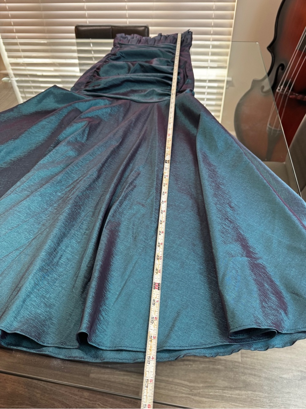 Xscape Strapless Pleated Bodice Ruched Mermaid Gown in Teal - Picture 10 of 16